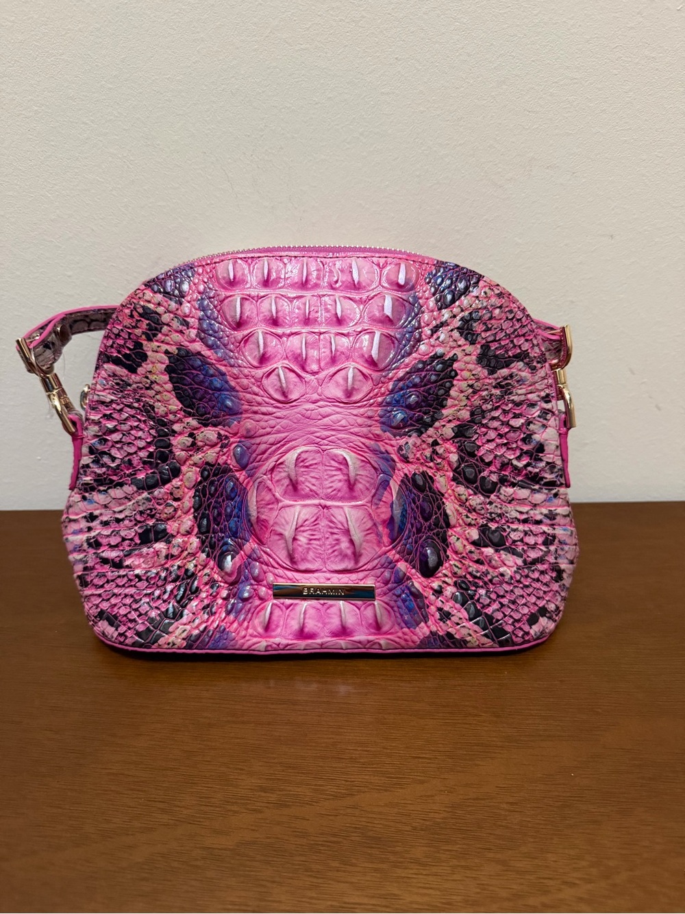 Brahmin Leather Beautiful Pink Multi Iridescent Pink Handbag NWOT MSRP $450